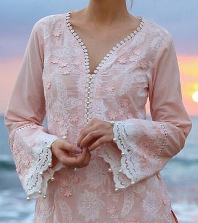 Peach Lace Fabric Loose Kurta