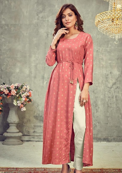 Peach Skin Side Cut Festive Kurti