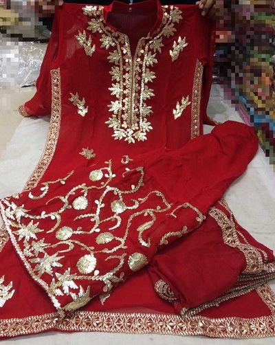 Red Heavy Gota Work Kurti Plazo Dupatta Set