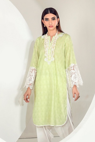 Round Hemline Green Kurti Design