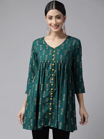 Short Front Button Pleated Kurti For College