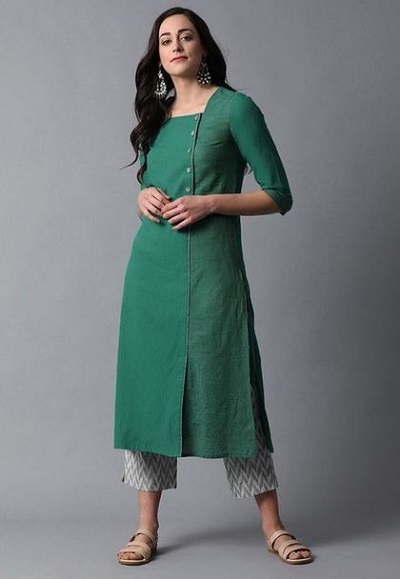 Side Button Panel Cut Cotton Kurti