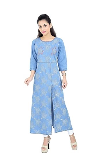 Side Cut Blue Long Simple Kurti