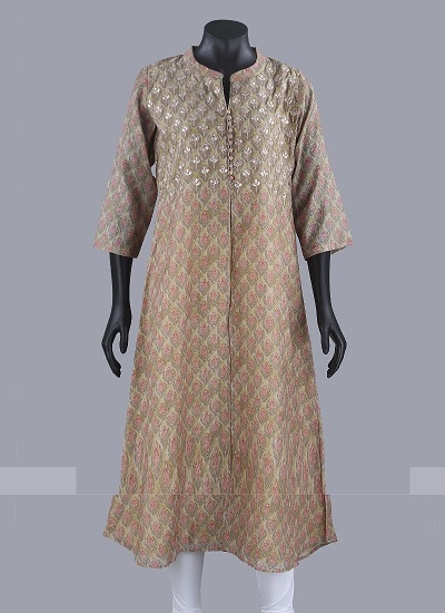 Simple A-Line Printed Gota Work Designer Kurta