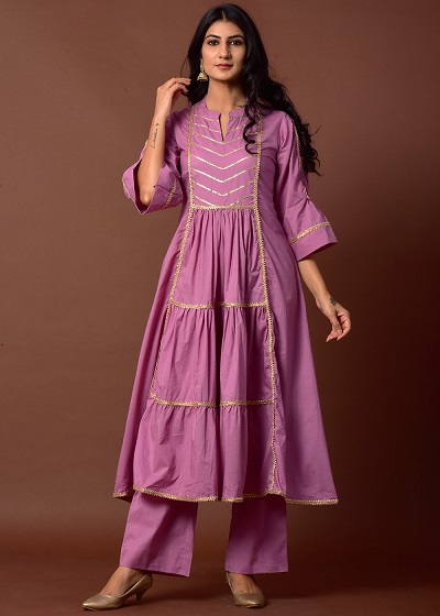 Tiered Cotton Gota Kurti Plazo Set