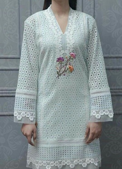 V Neck Lace Cotton Kurta For Women