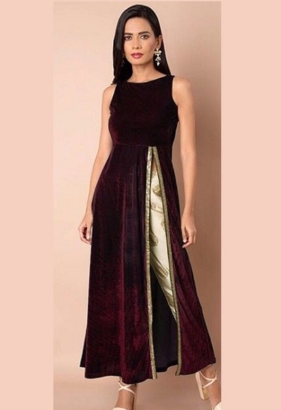 Velvet Embellished Side Cut Kurti For Festivals