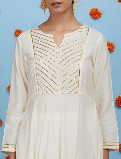 White Gota Embellished Kurti For Ladies