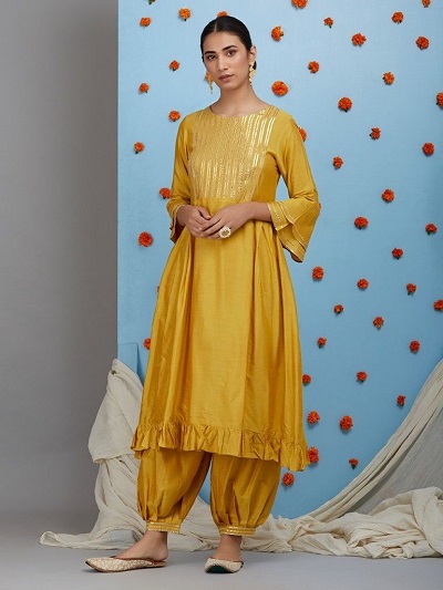 Yellow Gota Work Kurti Salwar Set