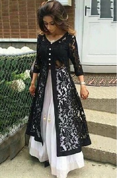 net samosa kurti kurtis women black fabric under 200 fancy very stylish  look fashionable garments womens