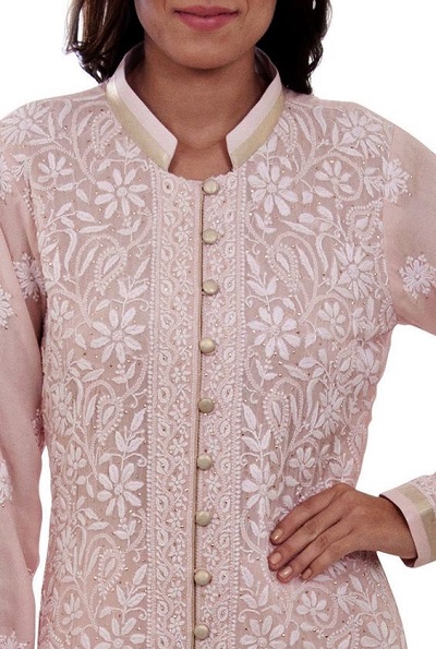 Chikankari Work Kurti Stand Collar Design