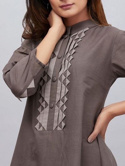 Patchwork Button Placket Kurti Neck Design