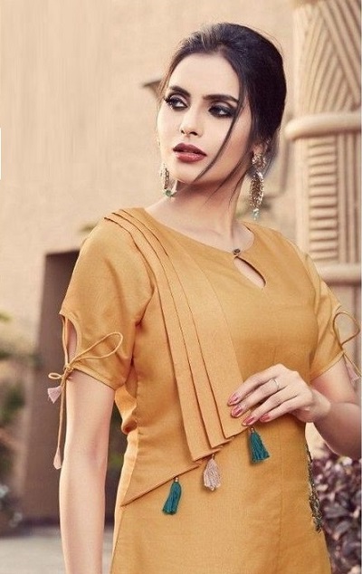 Pleat And Keyhole Work Kurti Neckline