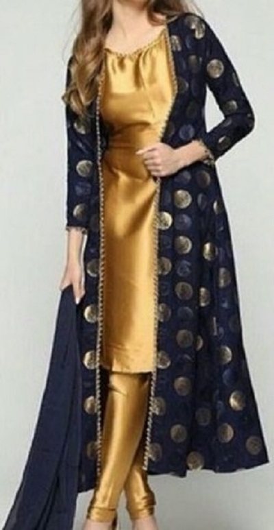 Short Satin Kurti with Long Net Jacket