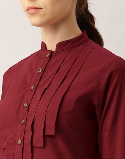 Stand Collar Multiple Pleat Kurti Neck