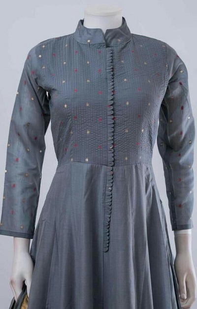 Stylish Pintucks Long High Neck Kurti Neck