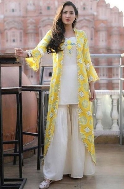 Stylish Shrug Kurti Sharara Set