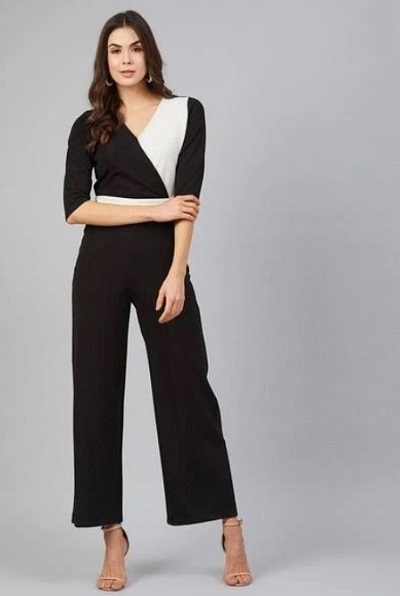 Black And White Overlapping Jumpsuit