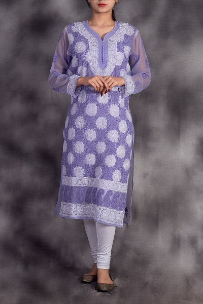 Buy Purple Rayon Cotton Thread Work Kurti With Plazzo Online From  Wholesalez.