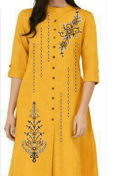 Yellow A Line Kurta With Embroidery