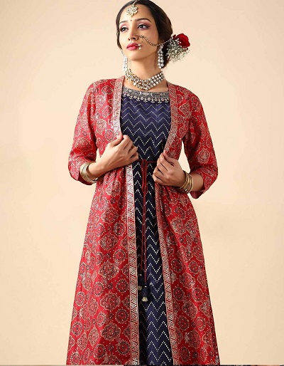 Ajrakh Print Jacket Shrug Kurti