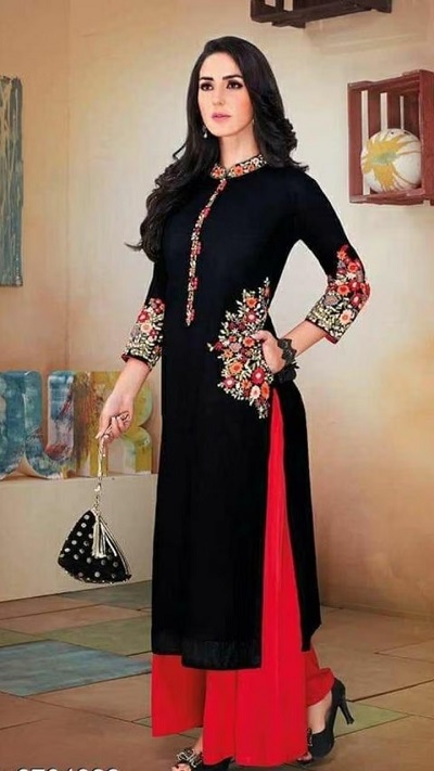 Black Embroidered Party Wear Kurti
