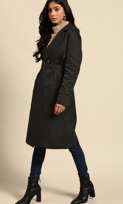Black Long Single Breasted Trench Coat