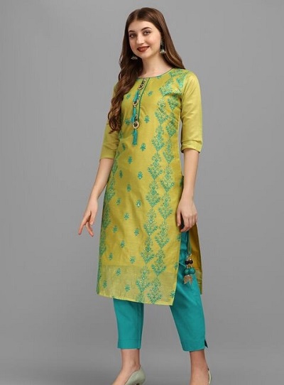 Blue And Yellow Kurta Trouser Set