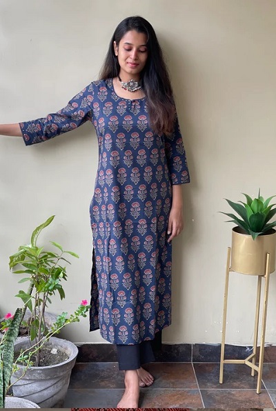 Blue Straight Fit Summer Kurti