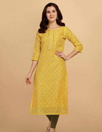 Boat Neck Yellow Cotton Silk Kurta