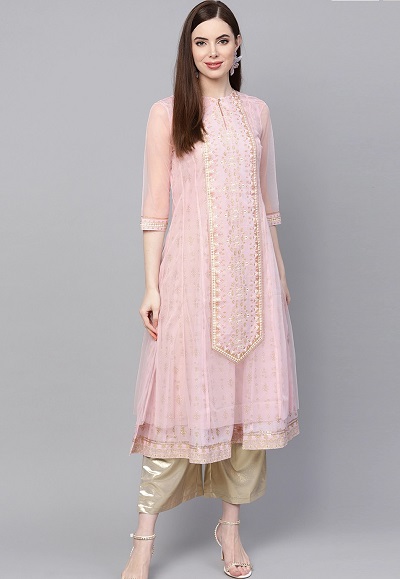 Chanderi Cotton Net Kurta