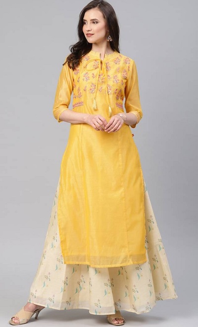 Chanderi Yellow Dori Kurti Design