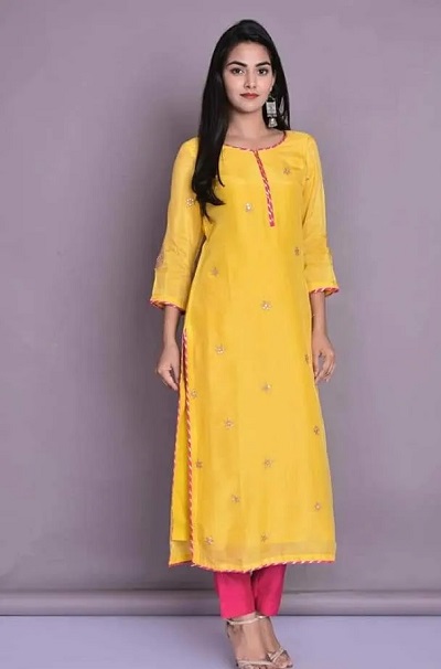 Designer Long Cotton Silk Embroidered Kurta