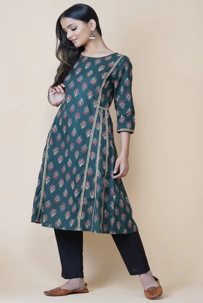 Designer Pleated Akrakh Print Kurta