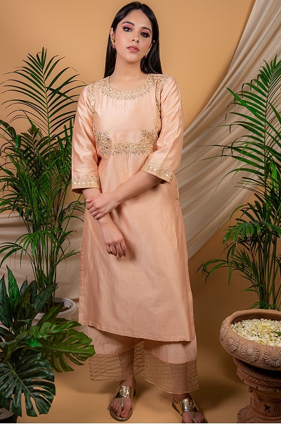 Embroidered Chanderi Cotton Kurti Designs