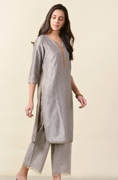 Embroidered Chanderi Silk Cotton Kurta Set