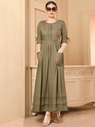Embroidered Party Wear Kurta With Pockets