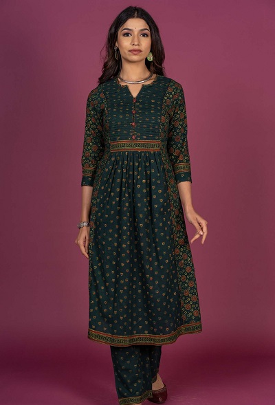 Front pleated Printed kurta palazzo set