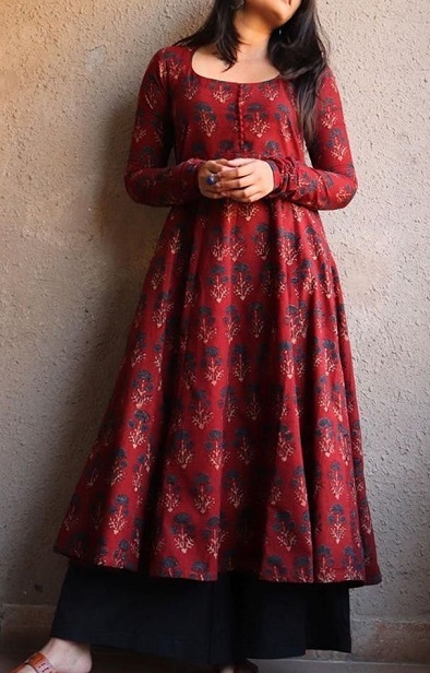 Full Length A Line Ajrakh Print Kurti