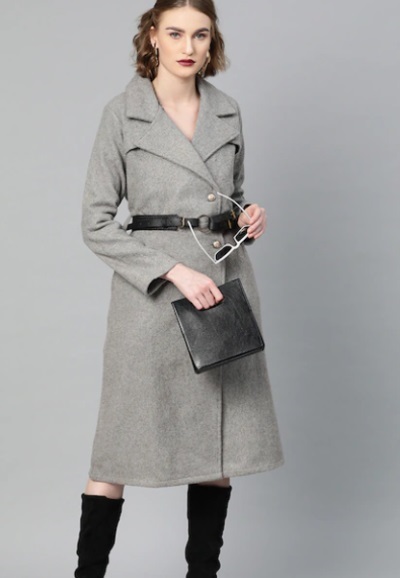 Grey Long Woolen Women’s Trench Coat