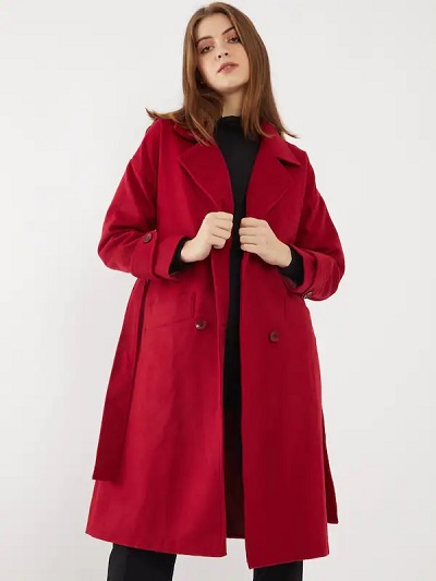 Long Maroon Winter Woolen Coat