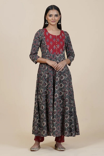 Long anarkali Ajrakh print kurta