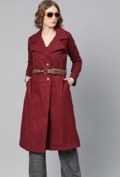 Maroon Trench Woolen Coat