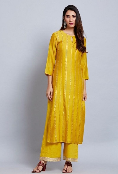 Mustard Yellow Chanderi Party Wear Kurti