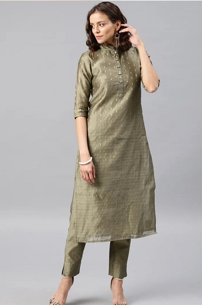 Olive Grey Party Wear Kurta Trouser Set