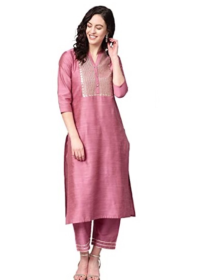 Pink Embroidered Kurti Palazzo Set