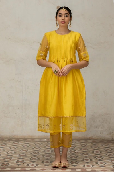 Pleated Cotton Silk Kurta