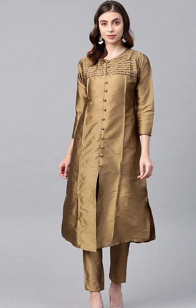 Pleated Designer Cotton Silk Kurta