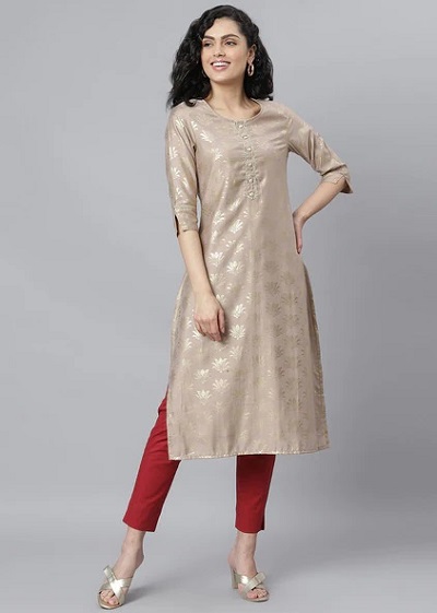 Printed Chanderi Cotton Kurti Set