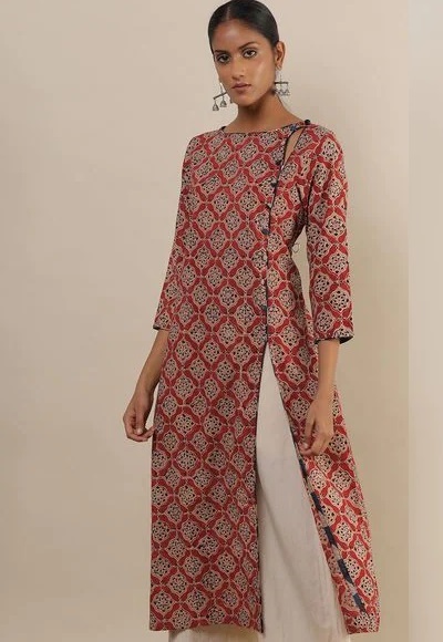 Side Slit Akrakh Print Kurta Design